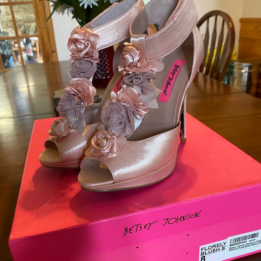 Betsy Johnson blush floral heels